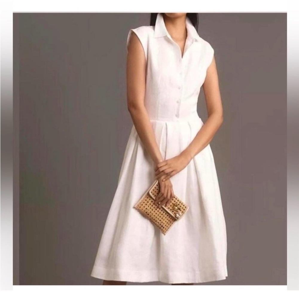 Reformation White Sleeveless Collared Midi Dress